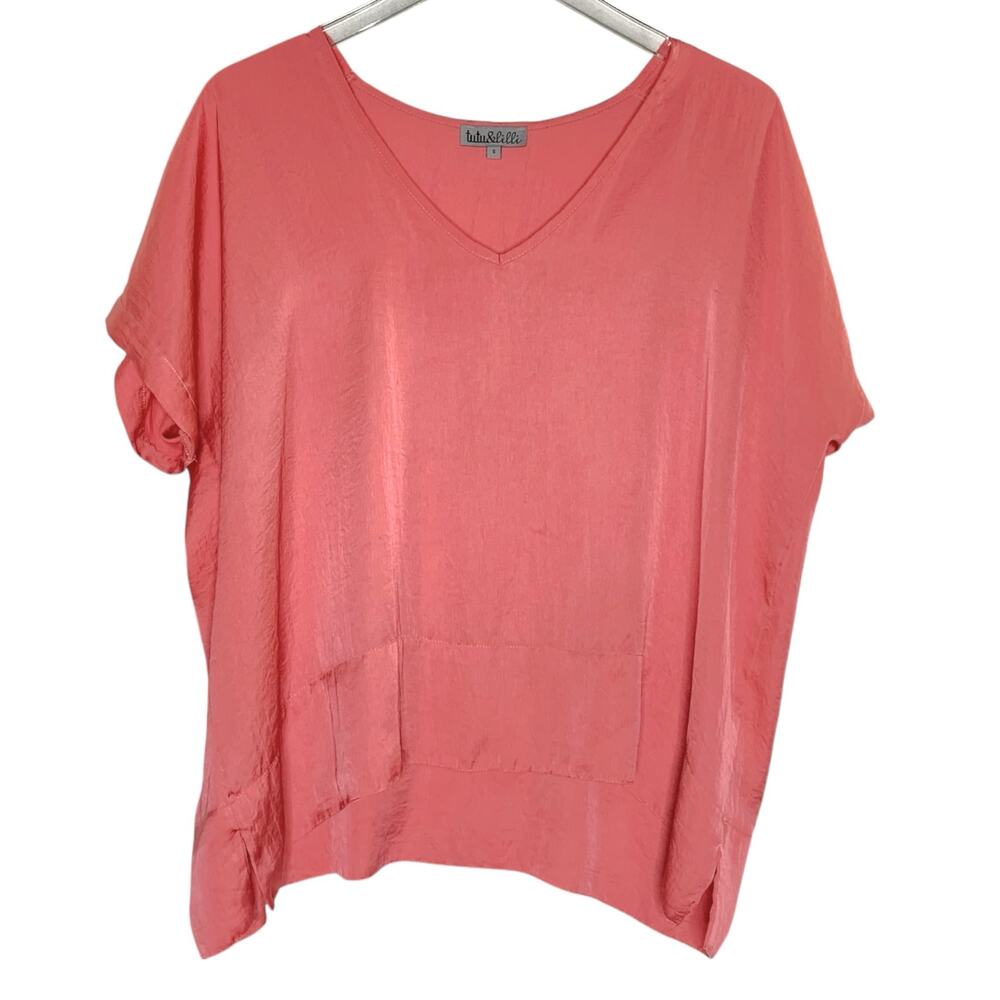 Tutu & Lilli S The Nicki V Neck Short Sleeve Top Pink Oversized Flowy Round Top